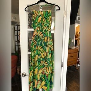 Farm Rio backless banana dress with beaded tassels S